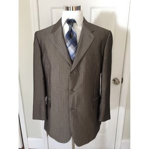 Zandello Mens Olive Pinstripe Sport Coat Blazer